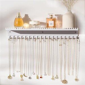 Necklace Holder Wall Hanging Organizer: Wall Mounted Jewelry Shelf - 56 Hooks